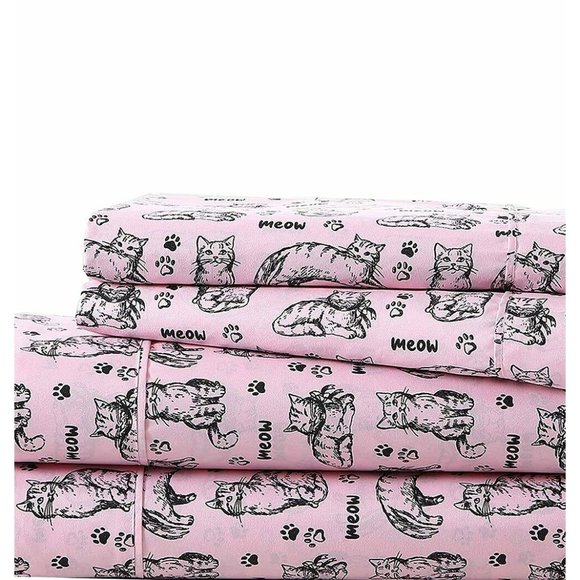 Ollie & Ellie Other - Queen Cat Bed Sheet Meow Pink